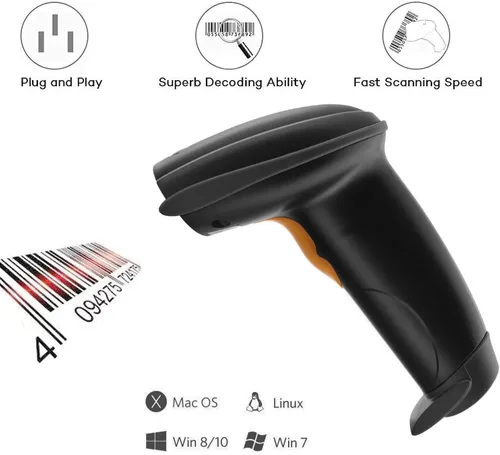 Vista 2 de Escáneres de código de barras con cable 1D para computadoras, cable USB UNIDEEPLY de código de barras láser de mano, etiqueta de escaneo manual