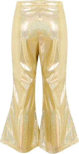 Vista 2 de Agoky Pantalones de baile de lentejuelas brillantes para niñas y niñas, pantalones acampanados de pierna ancha, pantalones acampanados para hip hop