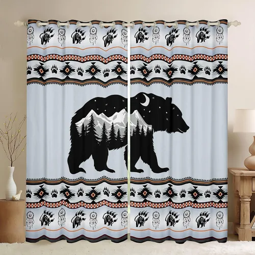 Vista 34 de Cortinas opacas estilo bohemio occidental de 76 x 45 pulgadas, cortinas y cortinas de atrapasueños de vaca, cortinas del suroeste, cortinas de Multi