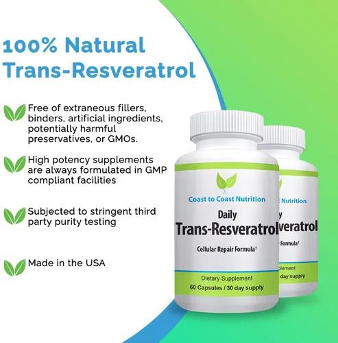 Vista 5 de Suplemento Trans Resveratrol - Cápsulas orgánicas - Suplementos para mujeres y hombres, antioxidante natural, suplemento de polifenoles - 60