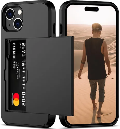 Vista 15 de Nvollnoe Compatible con iPhone 15 Funda con ranura para tarjetas, resistente, protectora de doble capa, a prueba de golpes, ranura oculta