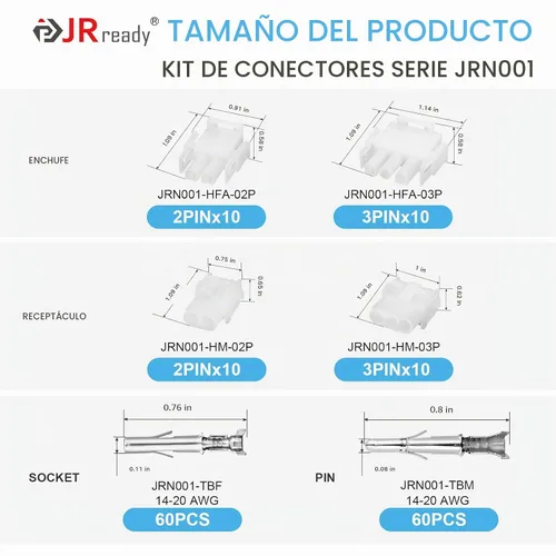 Vista 2 de JRready ST6512 Kit de conectores de 160 piezas 2.13mm 2Pin 3Pin para cables, conectores de engarce para terminales eléctricos ajustados, 14-20AWG