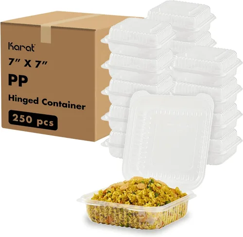 Vista 12 de Contenedores de Comida para Llevar Karat Clamshell [6"x6" - 300 unidades] Duraderos, Aptos para Microondas, Apilables, Resistentes a Roturas, Cajas