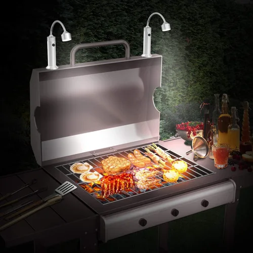 Vista 7 de FIREOR Accesorios para parrilla de barbacoa para exteriores, luces LED magnéticas para barbacoa, cuello de cisne flexible, resistente a