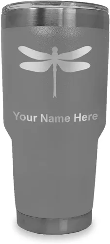 Vista 37 de LaserGram Vaso aislado al vacío de 20 onzas, libélula, grabado personalizado incluido (negro)