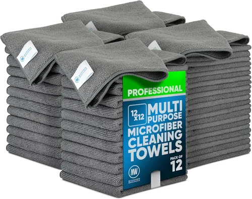 Vista 16 de Paños de limpieza de microfibra Pro multisuperficie de 12 x 12 pulgadas Negro - Paquete de 12 Toallas de microfibra premium para limpiar vidrio
