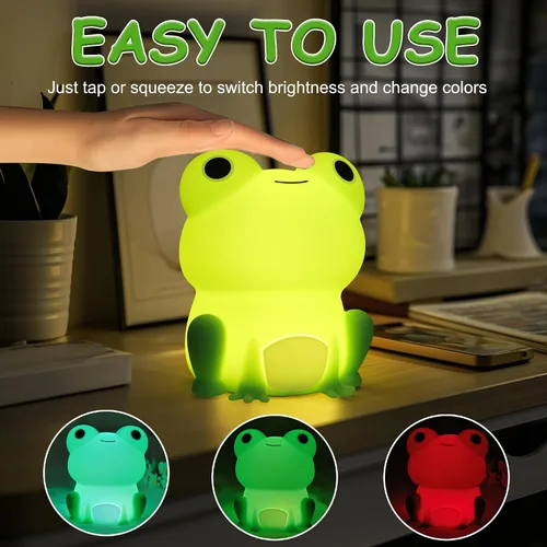 Vista 4 de Lampeez - Luz nocturna de rana para niños, lindos regalos de rana, luz nocturna LED de silicona suave para habitación infantil, decoración