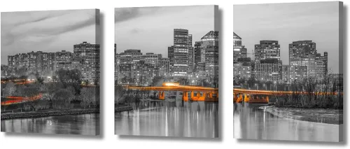 Vista 95 de TUMOVO Arte de pared en blanco y negro con paisaje urbano de Nueva York, decoración de pared de horizonte de Nueva York para sala de estar, puente