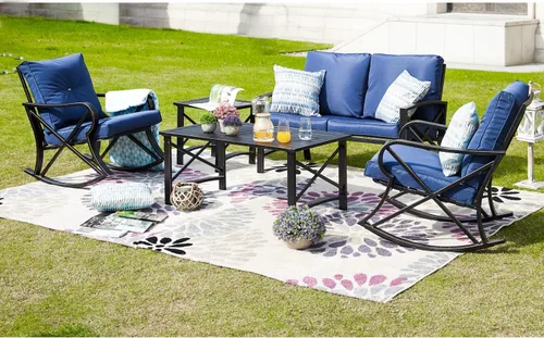 Vista 15 de LOKATSE Mecedora para patio, al aire libre, juego con mesa de café Caqui / negro