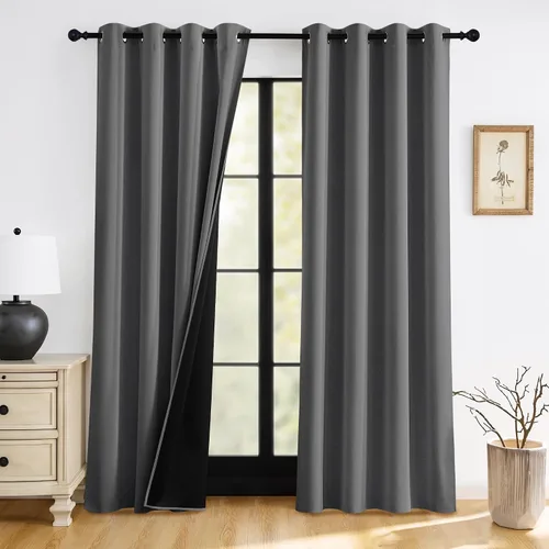 Vista 15 de RYB HOME Cortinas 100% opacas de 63 pulgadas de largo, cortinas de ventana de eficiencia energética y reducción de ruido para dormitorio, sala