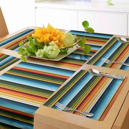 Vista 45 de Lunarable Camino de mesa tropical y manteles individuales, acuarela tucán loro flamenco piñas y flores silvestres sobre rombo, juego para decoración