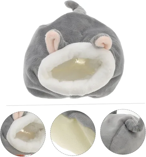 Vista 5 de TEHAUX Mini cama de hámster y casas, mini cueva de algodón para nido de mascotas, bonita cama cálida para hámster (gris)
