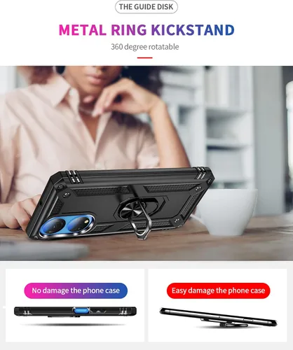 Vista 3 de Compatible con Honor X7, funda híbrida resistente con soporte giratorio y placa magnética para Honor X7