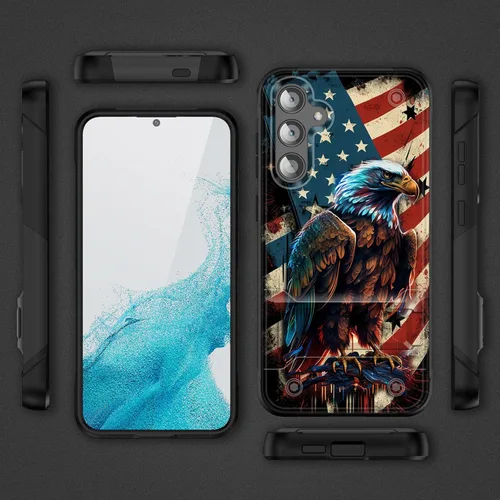 Vista 3 de Funda para Galaxy S24 Plus con soporte, doble capa híbrida de policarbonato duro y silicona suave, resistente a prueba de golpes, funda protectora