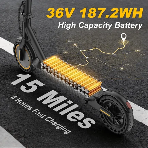 Vista 3 de WERHY Scooter eléctrico, motor potente de 350 W/500 W y neumático de 8.5 Amarillo-gris