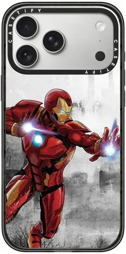 Vista 76 de CASETiFY Impact - Funda para iPhone 13 Mini [Marvel Colab / protección contra caídas de 8.2 pies/Magsafe] - Capitán América VS - Negro transparente