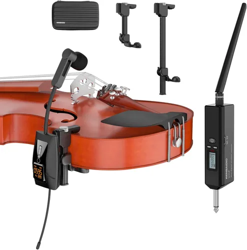 Vista 10 de Micrófono de saxofón, sistema de micrófono inalámbrico recargable UHF con transmisor y receptor de rango de 196 pies, micrófono de condensador
