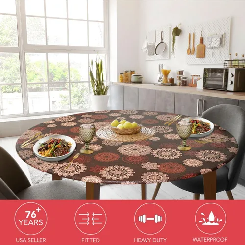 Vista 2 de LAMINET Mantel elástico ajustable para mesa, medallón grande, redondo, se adapta a mesas de hasta 45 a 56 pulgadas de diámetro