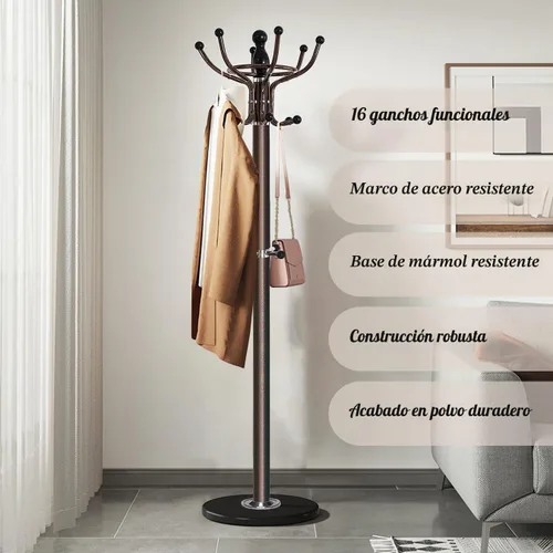 Vista 2 de Kertnic Perchero independiente con 16 ganchos y base de mármol - Soporte de árbol de pasillo de metal resistente para entrada, sombreros, abrigos 16