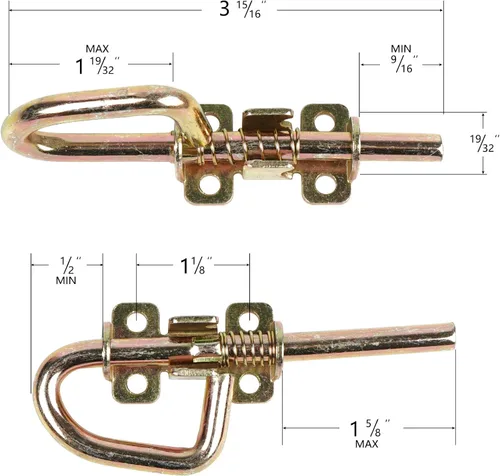 Vista 4 de Pernos de barril de puerta de resorte – Pestillo de puerta estilo bucle, cerradura de hardware para cobertizo, puertas, puertas, jardín, ventana