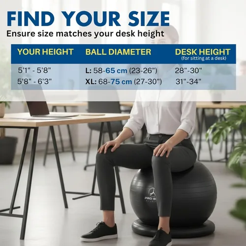 Vista 4 de ProBody Pilates Yoga Ball Chair, Exercise Ball Chair with Base or Stand for Home Office Desk Sitting or Workout, Balance Ball & Stability Ball Seat