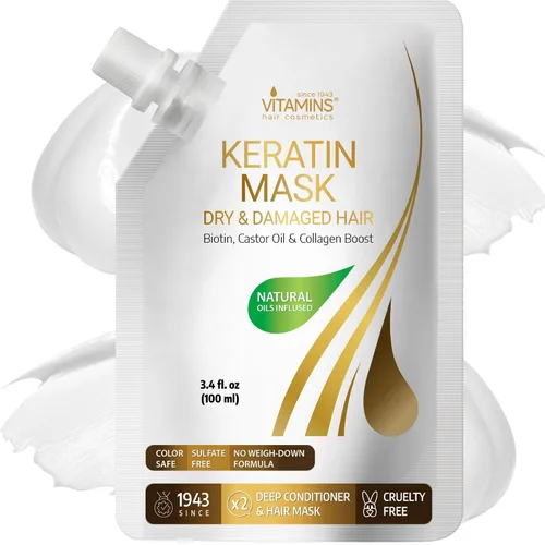 Vista 9 de VITAMINS hair cosmetics Mascarilla capilar de queratina, tratamiento de queratina reparadora de proteínas, acondicionador profundo para cabello
