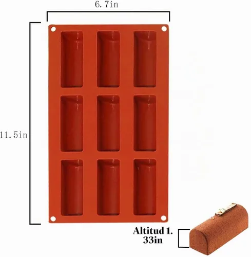 Vista 2 de Moldes de silicona para cilindros – Molde de troncos de 9 cavidades para tartas, molde de chocolate, moldes de silicona antiadherentes para hornear