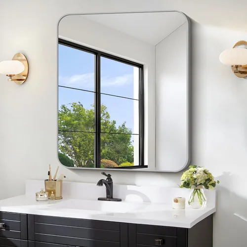 Vista 40 de FORBATH - Espejo de baño negro para sobre lavabo, espejo de pared de 16x24 pulgadas con marco de metal, esquinas redondeadas para baño, dormitorio