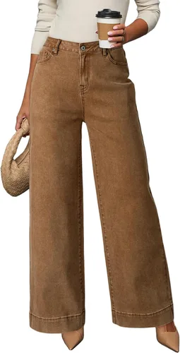 Vista 17 de Dokotoo Pantalones de mezclilla casuales de cintura alta para mujer Marrón