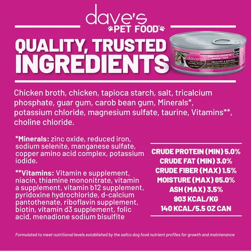 Vista 14 de Dave's Pet Food Grain Free Wet Cat Food (Chicken & Duck Saucey Pate), Naturally Healthy Canned, Added Vitamins & Minerals, Wheat Free, 5.5 oz