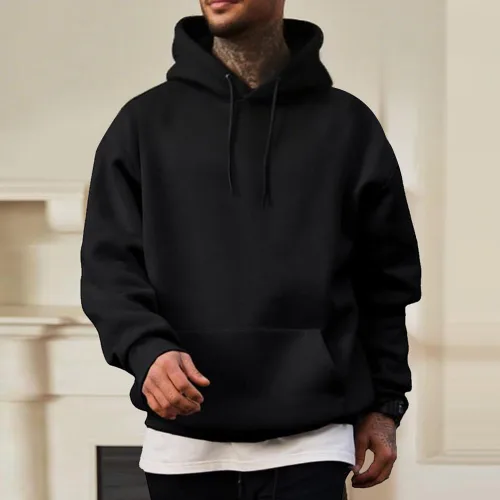 Vista 8 de Sudadera con capucha de algodón para hombre y mujer, sudadera casual de manga larga con cordón Azul marino
