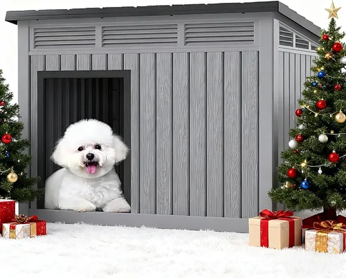 Vista 8 de Fancyango Casa para perros para uso en interiores y exteriores, techo resistente a la intemperie y suelo extraíble, se adapta a perros pequeños a