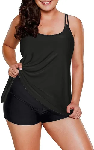 Vista 4 de Urchics - Traje de baño 2023, para mujer, tankini de dos piezas, con control de abdomen, camiseta fluida sin mangas, con short