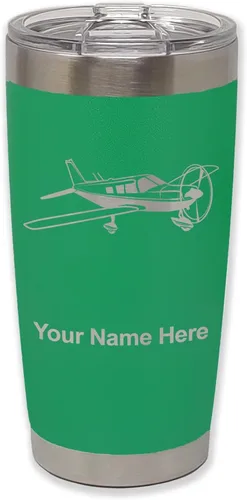 Vista 37 de LaserGram Vaso aislado al vacío de 20 onzas, avión de ala baja, grabado personalizado incluido (negro) Engraved Gift for Pilots, Vacuum Insulated