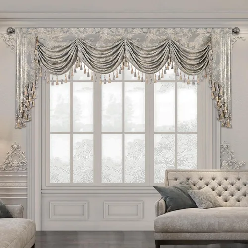 Vista 19 de Loom and Mill Cenefas de Cascada de Lujo para Ventanas, Elegante Cenefa de Cortinas Gruesas de Jacquard con Borlas para Sala de Estar, Dormitorio