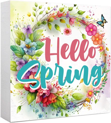 Vista 9 de Decoración de escritorio de primavera, letrero de madera con texto en inglés "Bloom Where You Are Planted", decoración de escritorio de flores