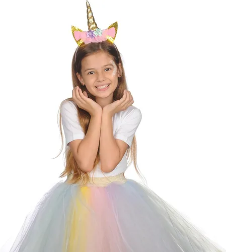 Vista 6 de Funcredible Diadema de unicornio con purpurina gruesa, diadema de cuerno de unicornio y purpurina gruesa, accesorios de disfraz de pony pequeño