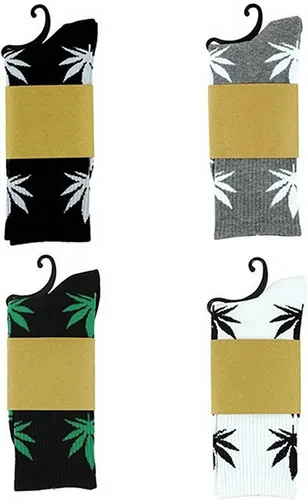 Vista 2 de Zando Calcetines de algodón con estampado de hojas de marihuana, unisex, coloridos, deportivos, cómodos, altos