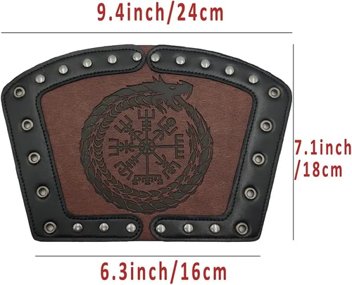 Vista 6 de Brazaletes vikingos de cuero sintético, muñequera de guantelete de cuero, brazaletes medievales, armadura de brazo, caballero LARP, 2 piezas