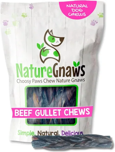 Vista 17 de Nature Gnaws Beef Gullet - Golosinas masticables para perros pequeños de 4 a 5 pulgadas (20 unidades) - Golosinas masticables de carne seca natural