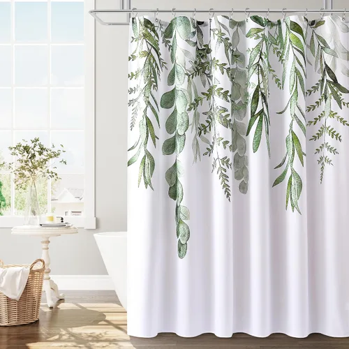 Vista 27 de BOODII Cortinas de ducha negras de 36 x 72 pulgadas, cortina de ducha de eucalipto de primavera para baño, cortina de baño con textura de flameado
