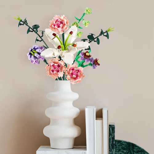 Vista 3 de Chodia Bloques de construcción de ramo de flores, clavel rosa artificial, colección botánica, juegos de ladrillos, kits de Navidad, cumpleaños