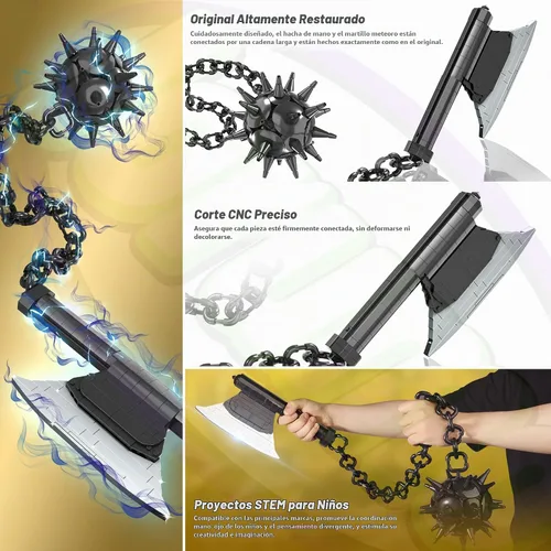 Vista 3 de Jorumo Juegos de construcción de espadas para adultos, hacha Himejima Gyomei de 42 pulgadas y martillo de meteorito de bloques de construcción