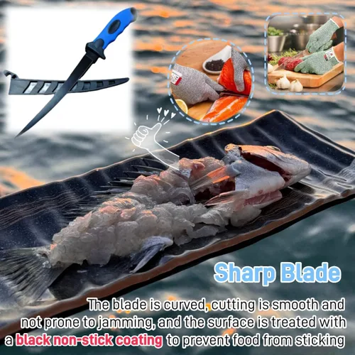 Vista 2 de Juego de 2 cuchillos de filete, cuchillos de filete de acero inoxidable de 5 y 7 pulgadas para pescado, equipo de pesca, juego de herramientas de 2