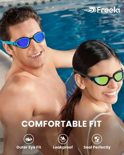 Vista 6 de Freela 2Pack Polarized Unisex Adult Swim Swimming Goggles, UV400 Protection Anti Fog 180° Wide Clear View for Men Women Youth