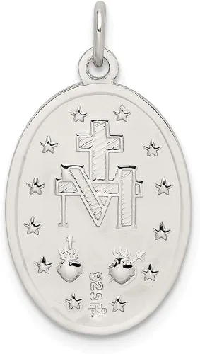 Vista 3 de Medalla de plata de ley 925 maciza con dije de Virgen María Pray for Us de 0945in x 0512in Metal