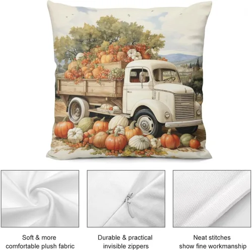 Vista 6 de Funda de cojín de 12 x 12 pulgadas, diseño de hojas de arce y calabaza naranja Happy Harvest Farm Truck para exteriores, decoración moderna