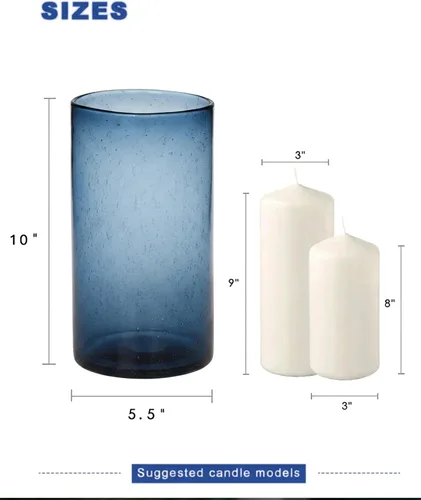 Vista 6 de Candelabro de huracán azul ARIAMOTION a granel para jarrón de vidrio cilíndrico, diseño de burbujas sembradas, moderno, estilo granja, hecho a mano