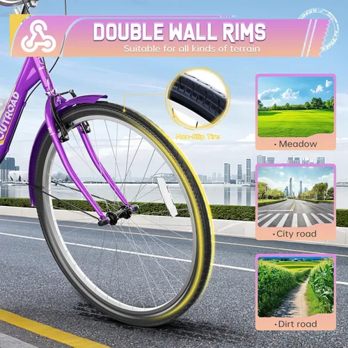 Vista 6 de Outroad - Triciclo Comfort de 24/26 pulgadas, triciclo de crucero de 1 velocidad, bicicletas de 3 ruedas con cesta grande para personas mayores