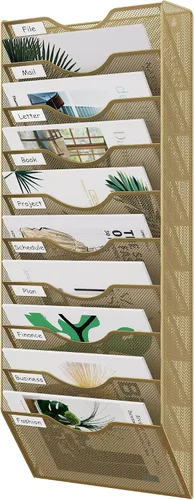 Vista 18 de EasyPAG Office - Carpeta de pared con 3 bolsillos para guardar archivos, organizador de metal para documentos Negro